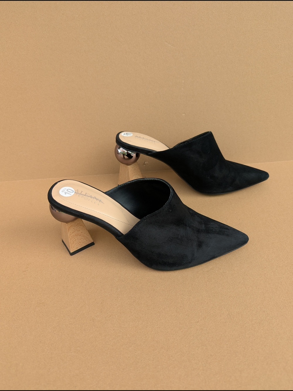 Alfani Step N Flex Suede Pointed Toe Mules Architectural Heel Women Black 10M - Picture 3 of 10